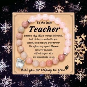 Pink Quartz Teacher Gift Stone Bracelet